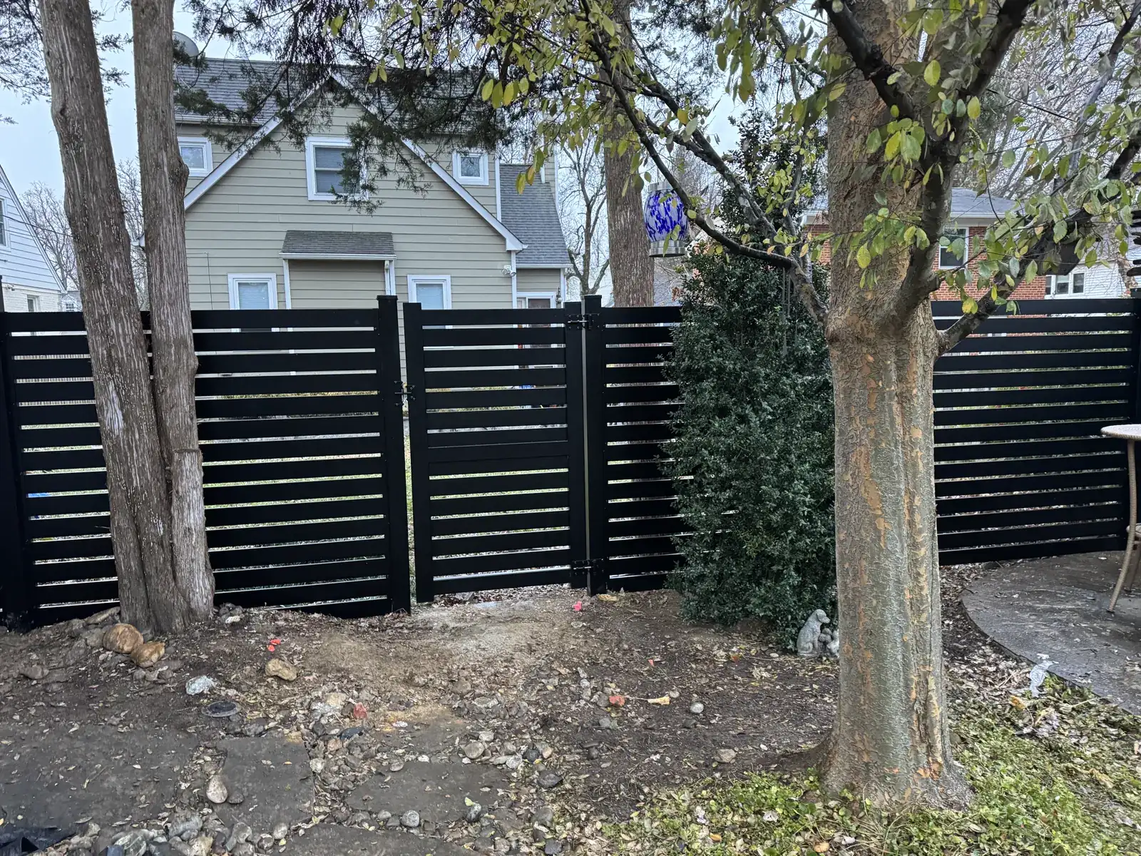 Horizontal aluminum fence and gate, under Our Fencing Projects