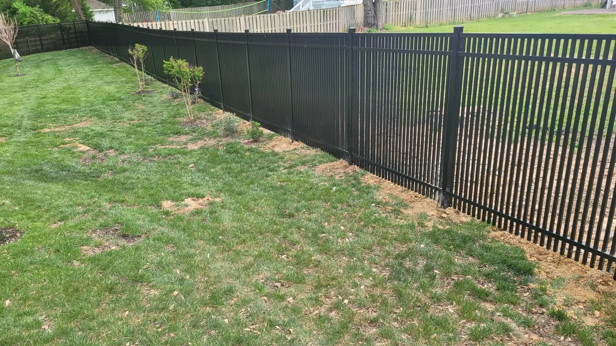 White aluminum double-picket fence, under Our Fencing Projects
