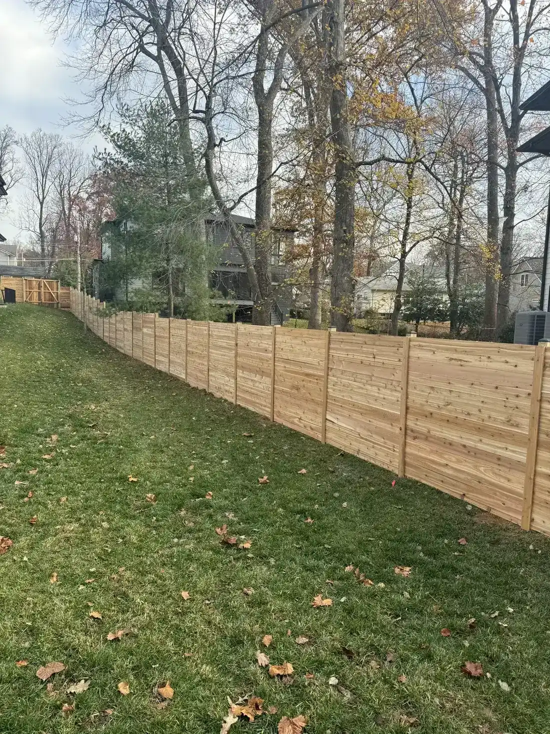 Close view of horizontal cedar fence boards, under Our Fencing Projects