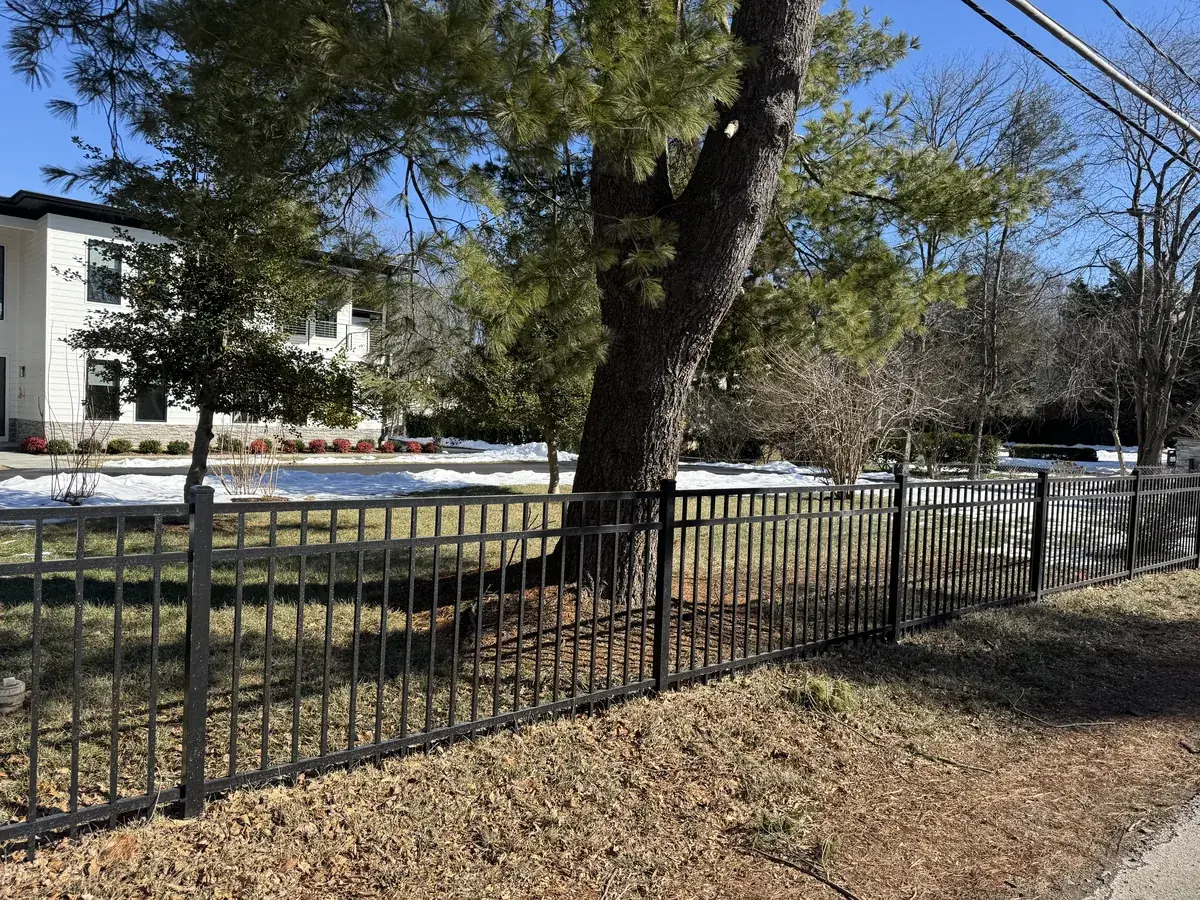 Straight-top aluminum driveway gate detail, under Our Fencing Projects